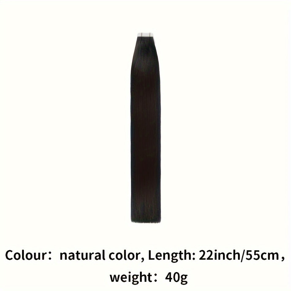Natural Black Tape in Hair Extensions Human Hair Black Tape in Hair Extensions Real Human Hair Extensions Tape in #1B Black Hair Extensions Real Human Hair 20pcs 16-26 Inches